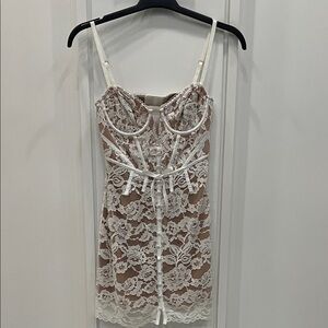Jillian mini dress by For Love And Lemons XS White and Tan Lace Dress